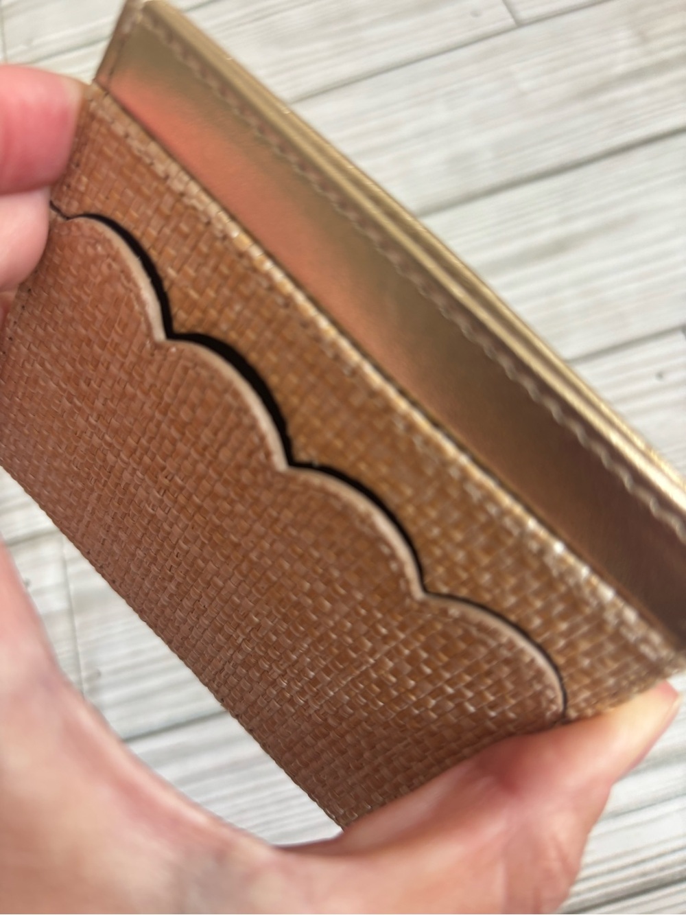 J. Crew Woven scalloped wallet with metallic trim - Picture 3 of 5